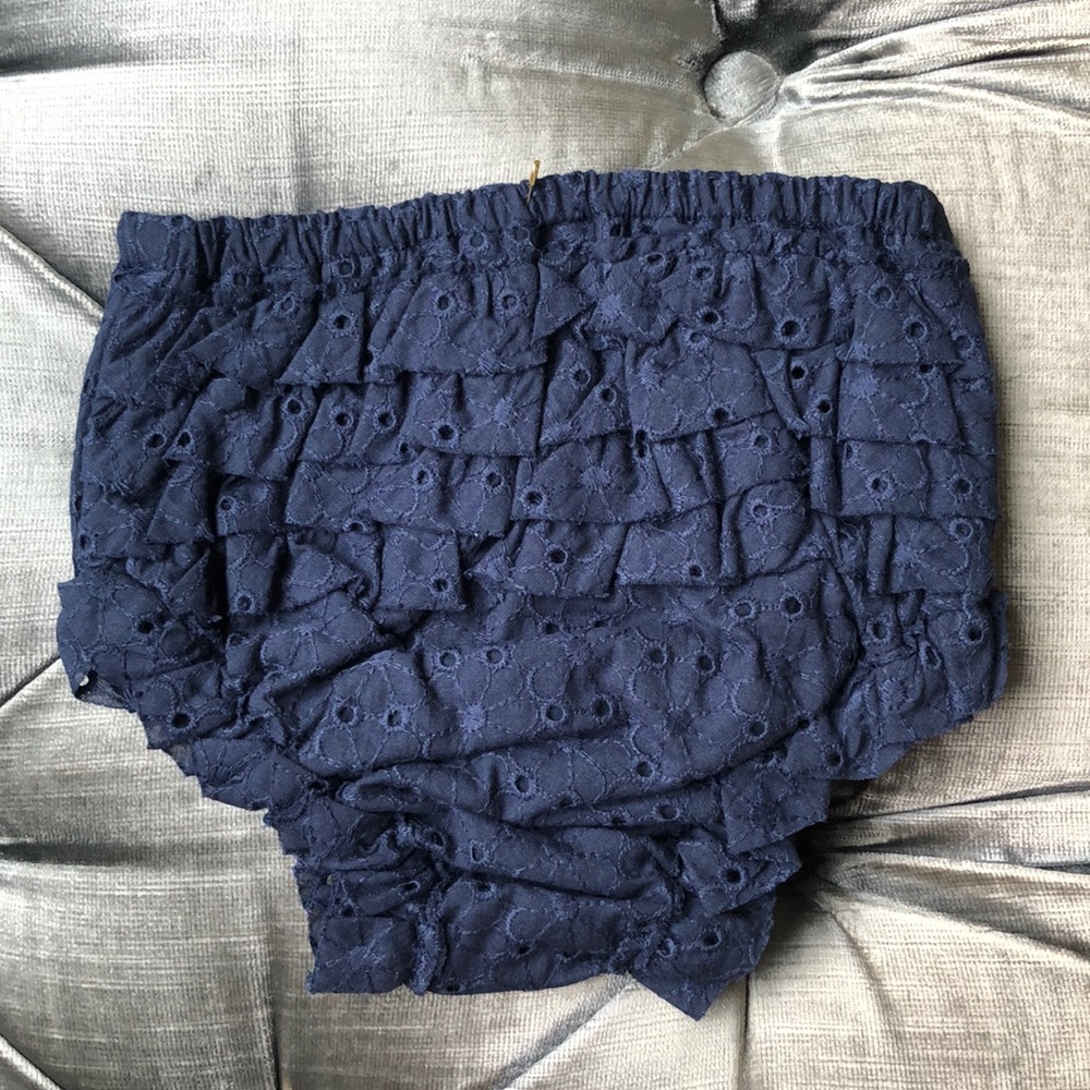 Toddler Girl’s Navy Eyelet Ruffle Bloomer